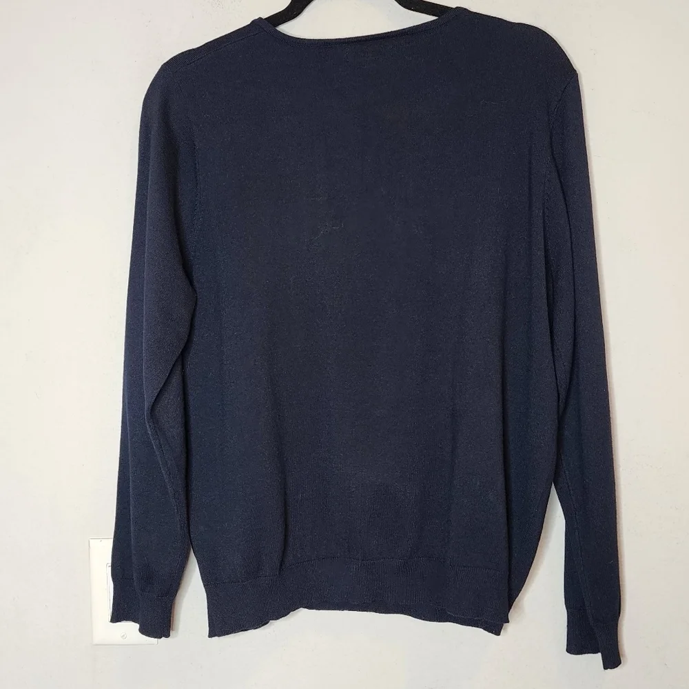 Galeries‎ Lafayette Navy Sweater. One pocket. Size large.